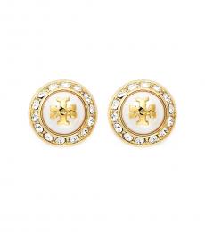 Gold Ivory Pearl Stud Earrings