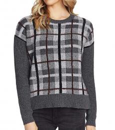 Vince Camuto Grey Plaid Ribbed Sweater
