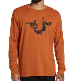 True Religion Orange Stacked Logo Long Sleeve T-Shirt