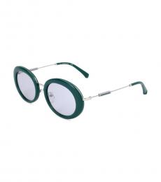 Silver Teal Oval Sunglasses