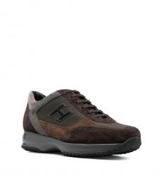 Hogan Brown Interactive Leather Lace Ups Sneakers