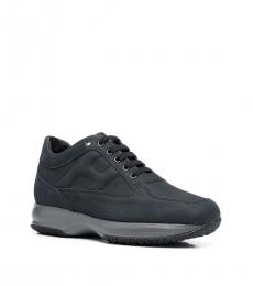 Hogan Navy Blue Interactive Leather Lace Ups Sneakers