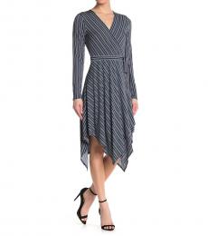 BCBGMaxazria Dark Blue Striped Wrap Knit Dress