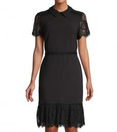 Karl Lagerfeld Black Collared Lace-Trim Dress