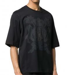 Black Printed Cotton Coat Of Arms T-Shirt