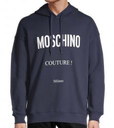 Moschino Navy Blue Cotton Logo Hoodie