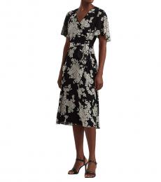 Ralph Lauren Black Floral Belted Georgette Dress