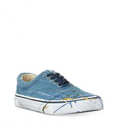 Ralph Lauren Denim Thorton Washed Denim Paint Splattered Sneakers