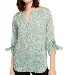 Michael Kors Light Green Cotton Printed Tie-Sleeve Blouse