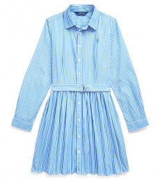 Ralph Lauren Girls Blue/White Striped Shirtdress