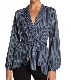 BCBGMaxazria Dark Blue Wrap Long Sleeve Blouse