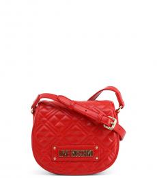 Love Moschino Red Logo Strap Quilted Small Crossbody