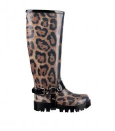 Leopard Print Logo Boots
