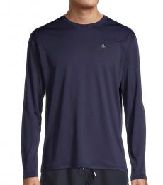 Calvin Klein Navy Blue Logo Dropped-Shoulder Long Sleeve T-Shirt