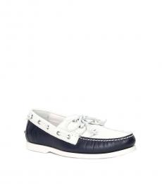 Ralph Lauren White Navy Blue Leather Loafer