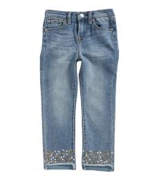7 For All Mankind Girls Blue High-Waist Crop Straight Jeans