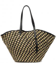 Rebecca Minkoff Natural/Black Fan Woven Straw Large Tote