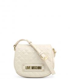 Love Moschino White Logo Strap Quilted Small Crossbody
