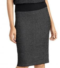 Rachel Roy Black Printed Wool Straight Knit Skirt