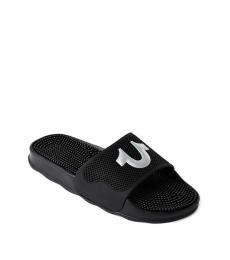 True Religion Black Silver Horseshoe Logo Slides