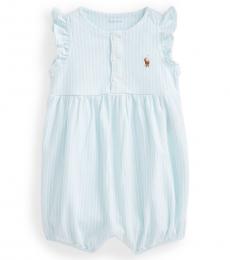 Ralph Lauren Baby Girls Crystal Blue Striped Bubble Shortall