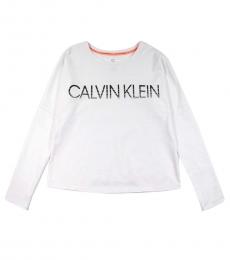 Calvin Klein Girls White Gloss Screenprint T-Shirt