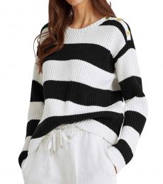 Ralph Lauren BlackWhite Striped Button-Trim Cotton Sweater
