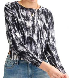 DKNY Black Printed Cropped Sweater