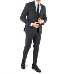 Corneliani Dark Grey Side Vents Notch Lapel Tattersall Check 2-Button Academy Soft Suit
