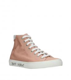 Saint Laurent Pink Fabric High Top Sneakers