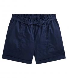 Girls Navy Paperbag Shorts