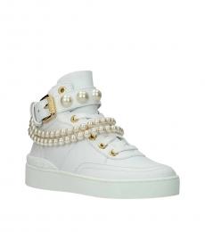 Moschino White Pearl Embellished Sneakers