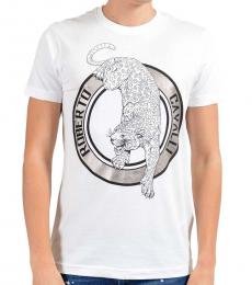 Roberto Cavalli White Graphic Leopard Crewneck T-Shirt