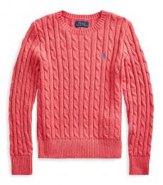 Ralph Lauren Girls Geranium Heather Cable-Knit Sweater