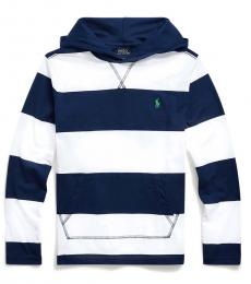 Ralph Lauren Boys White Striped Hooded T-Shirt