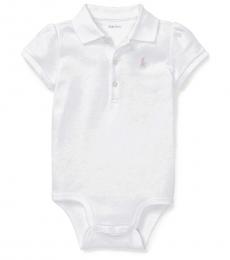 Ralph Lauren Baby Girls White Interlock Polo Bodysuit