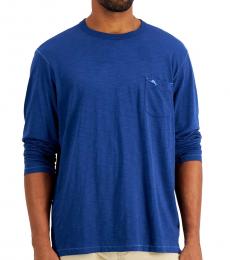 Dark Blue Bali Beach Long-Sleeve Pocket T-Shirt