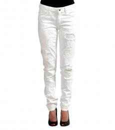 White Skinny Fit Distressed Jeans