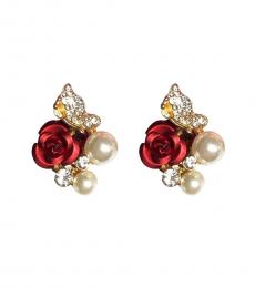 Betsey Johnson Red Roses Pearls Earrings