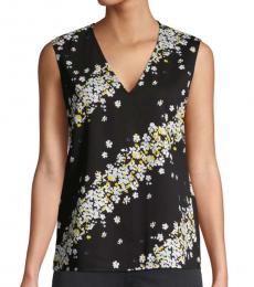 Diane Von Furstenberg Black Floral-Print Sleeveless Top
