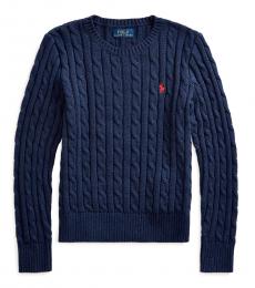 Ralph Lauren Girls Spring Navy Heather Cable-Knit Sweater