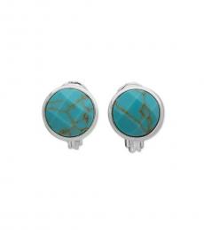 Silver Blue Clip On Round Earrings