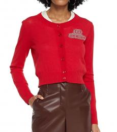 Love Moschino Tomato Red Cropped Crystal-Embellished Cardigan