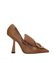 Brown Perforated Leather Heels