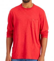 Red Bali Beach Long-Sleeve Pocket T-Shirt