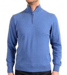 Balmain Blue Half Zip Pullover Sweater