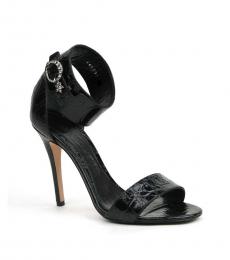 Alexander McQueen Black Croc Print Leather Heels