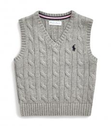 Ralph Lauren Baby Boys Grey Cable-Knit Sweater Vest
