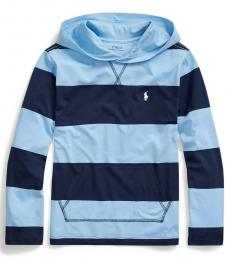 Ralph Lauren Boys Blue Lagoon Striped Hooded T-Shirt