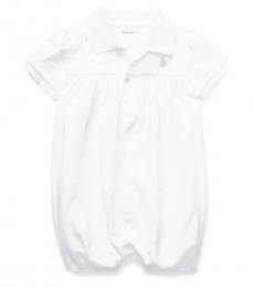Ralph Lauren Baby Girls White Interlock Bubble Shortall